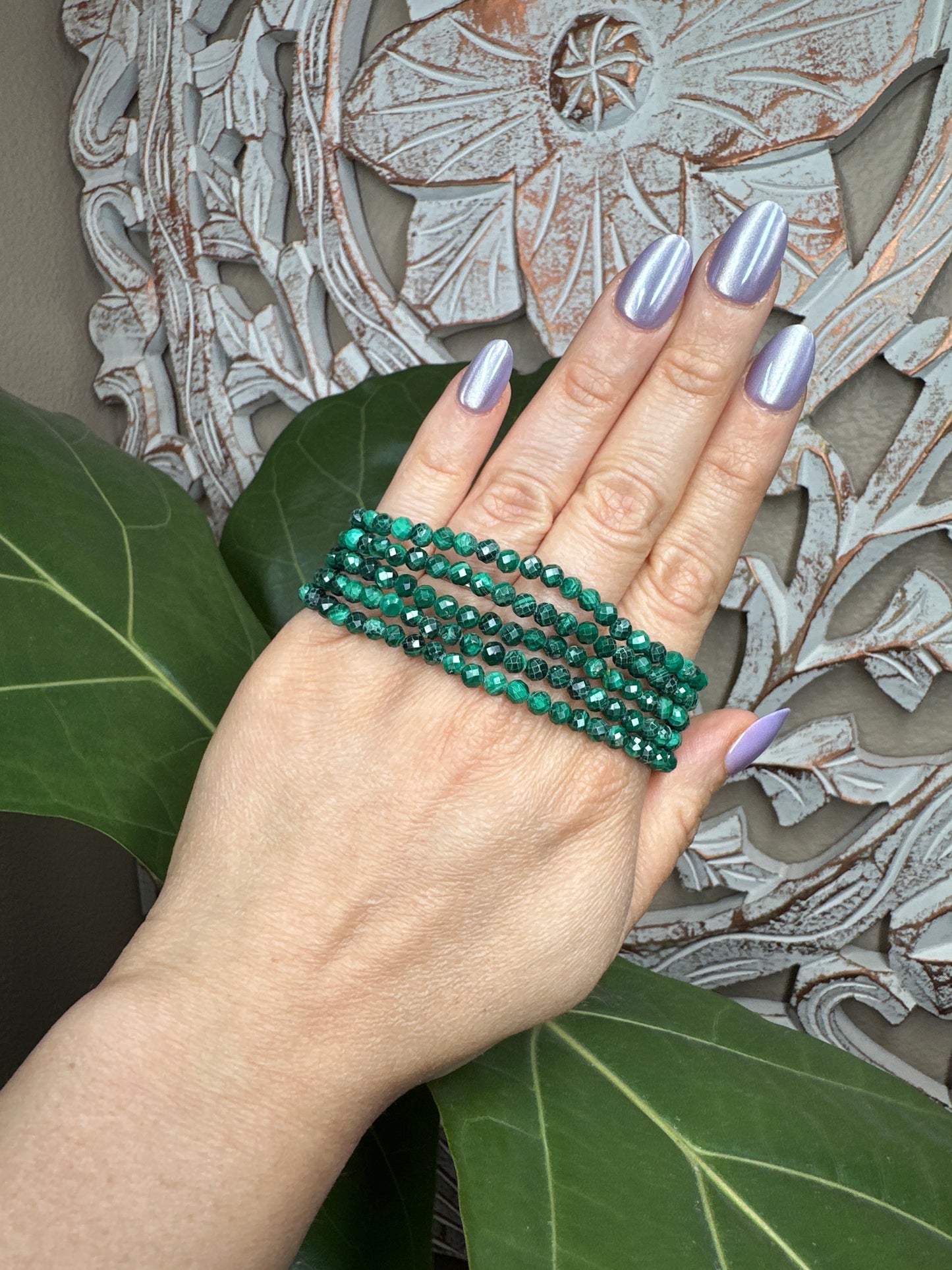 Faceted Malachite Beaded Bracelet (4mm)