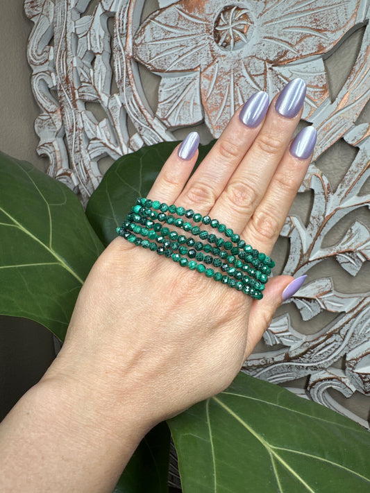 Faceted Malachite Beaded Bracelet (4mm)