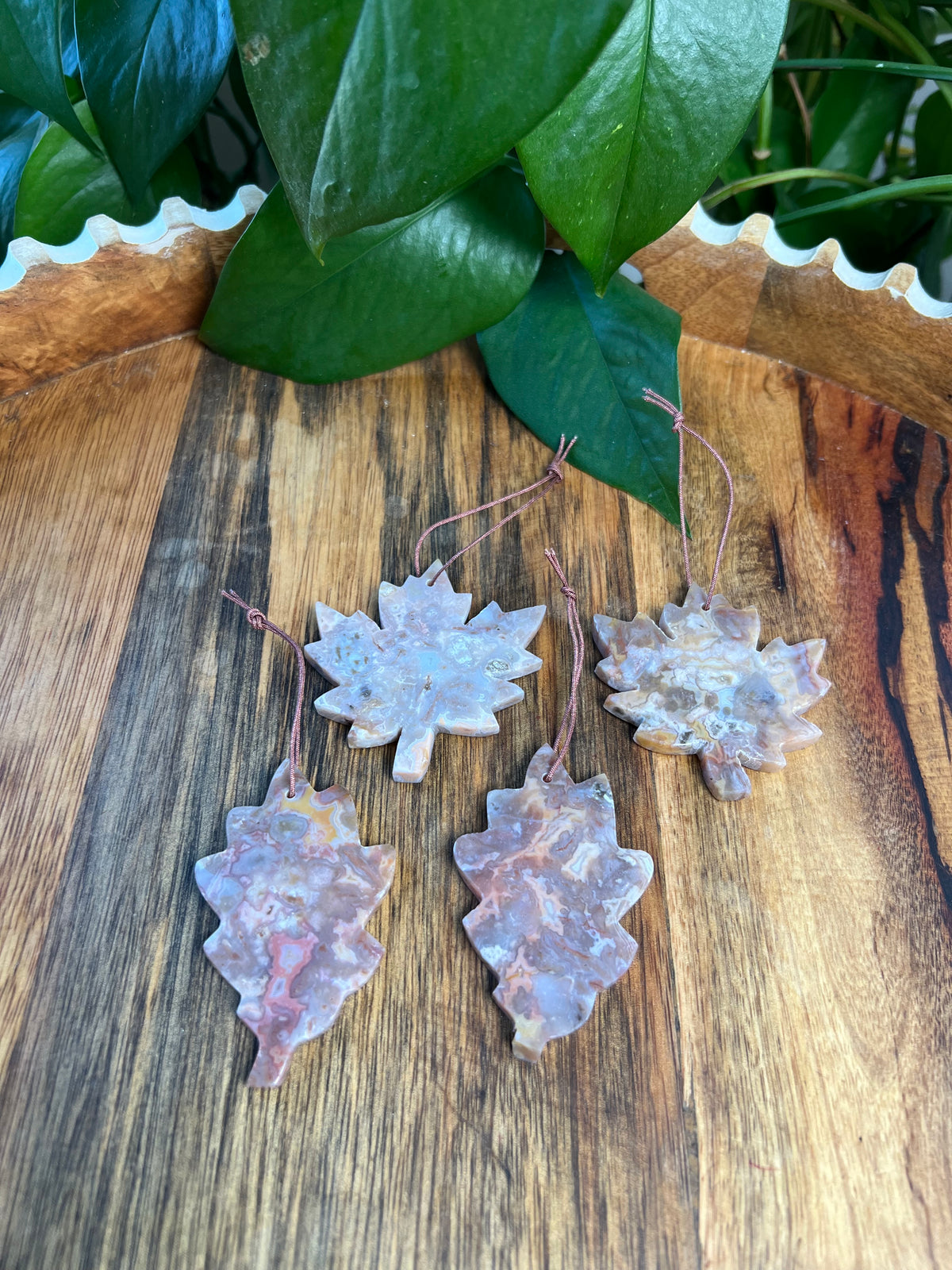 Sumatra Plume Agate Leaf Ornaments