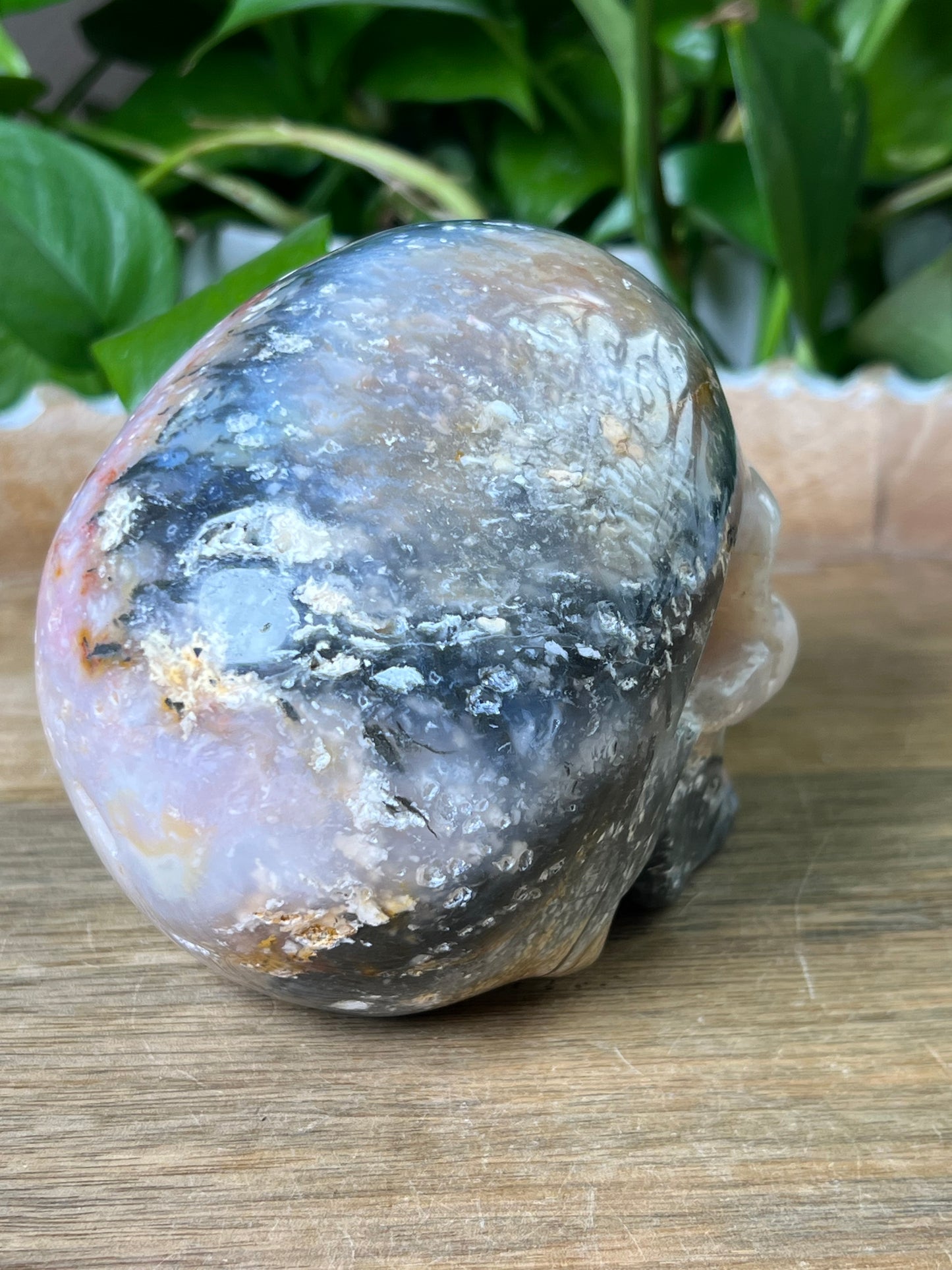 Rainbow Plume Agate Skull