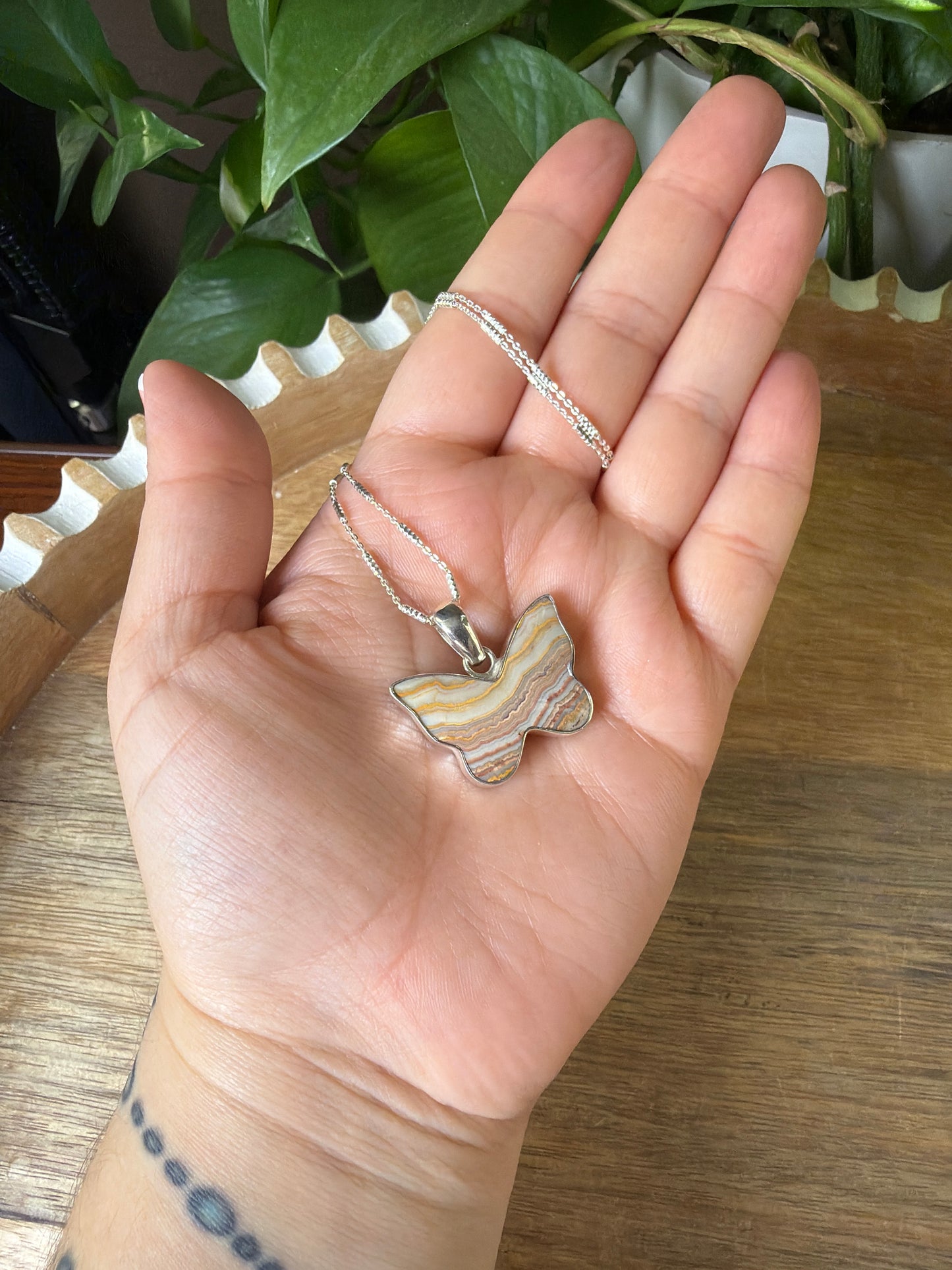Crazy Lace Agate Butterfly Pendant