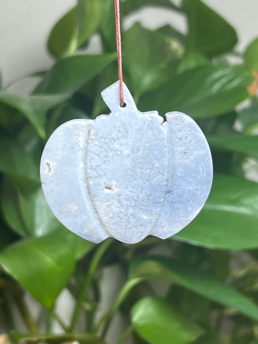 Blue Plume Agate Ornament Pumpkin:  Z