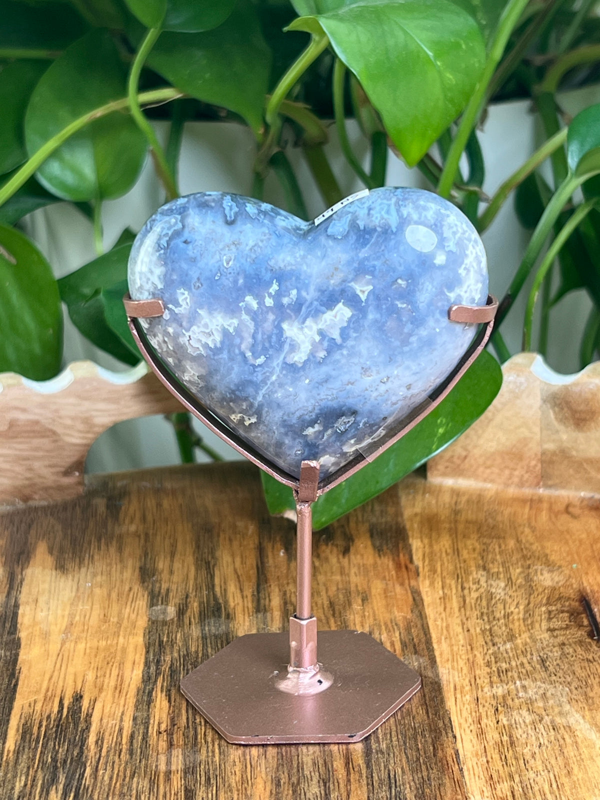 Blue Plume Agate Heart: NS