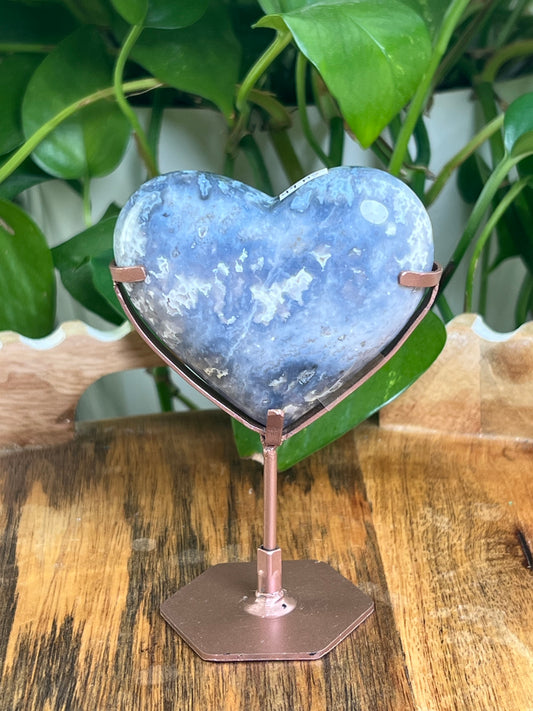 Blue Plume Agate Heart: NS