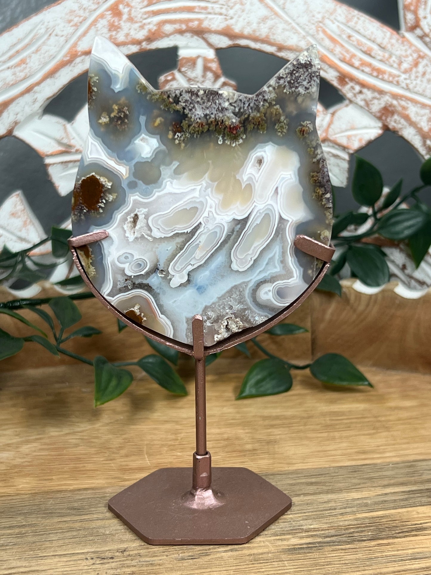 Scenic Moss Agate Cat Head