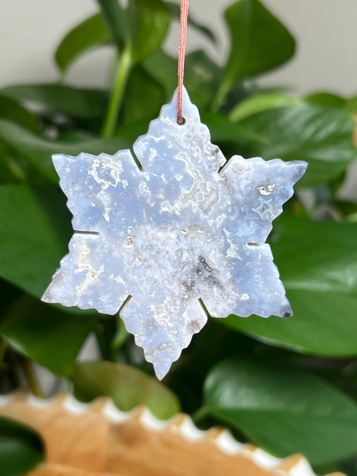 Blue Plume Agate Ornament Snowflake: D