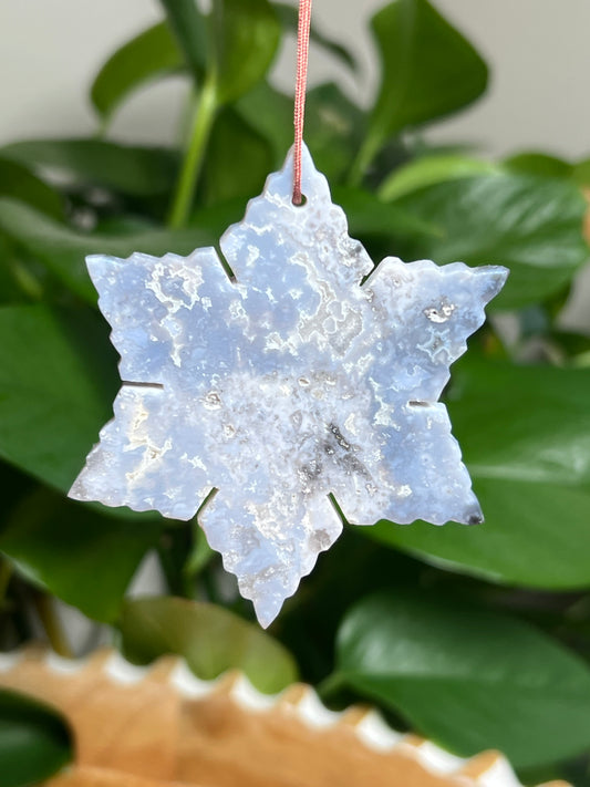 Blue Plume Agate Ornament Snowflake: D