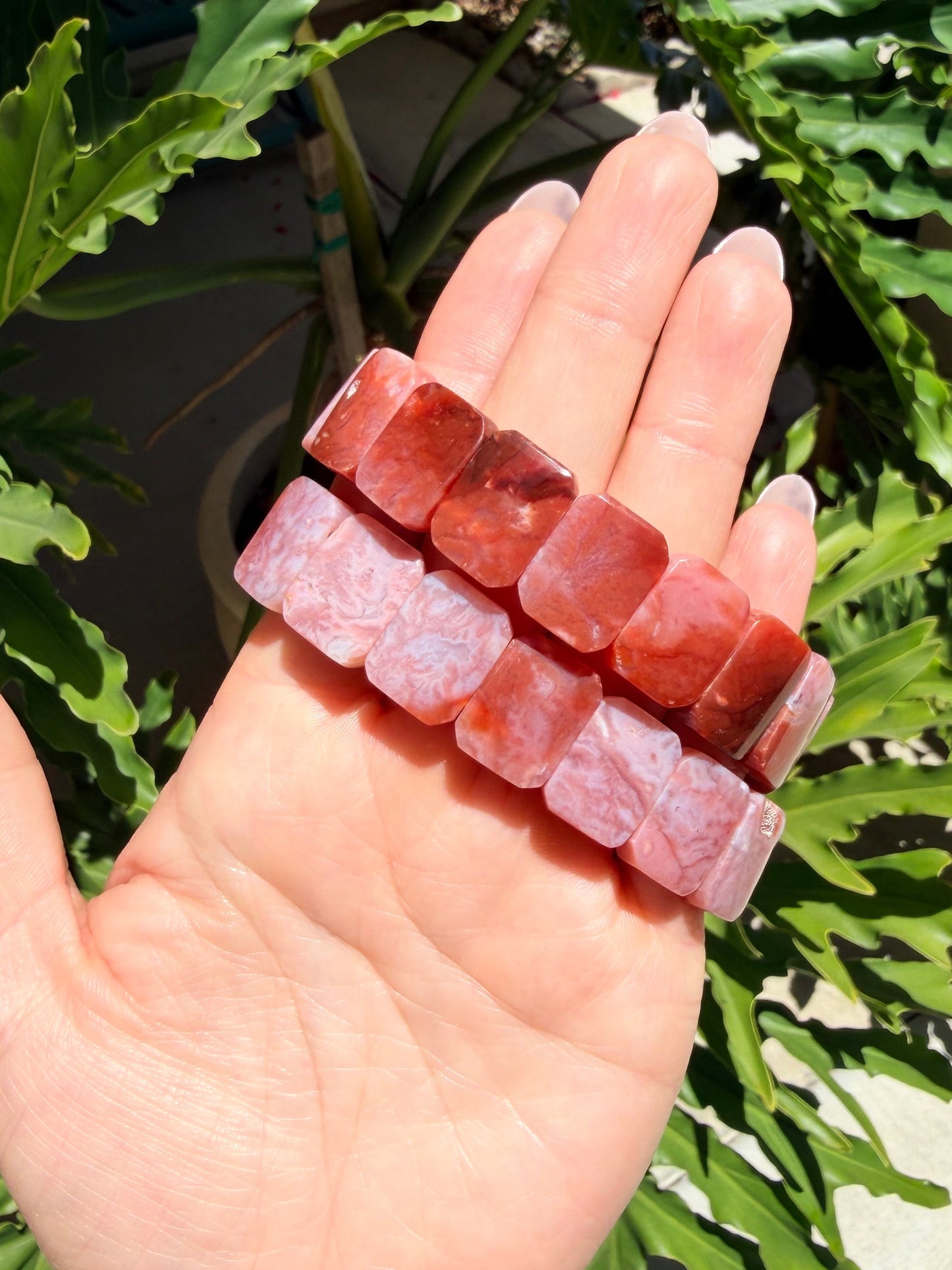 Pink Carnelian Rectangle Beaded Bracelet (17mm)