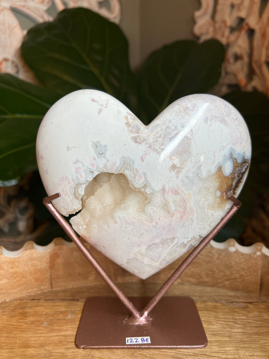 Pink Plume Agate Heart