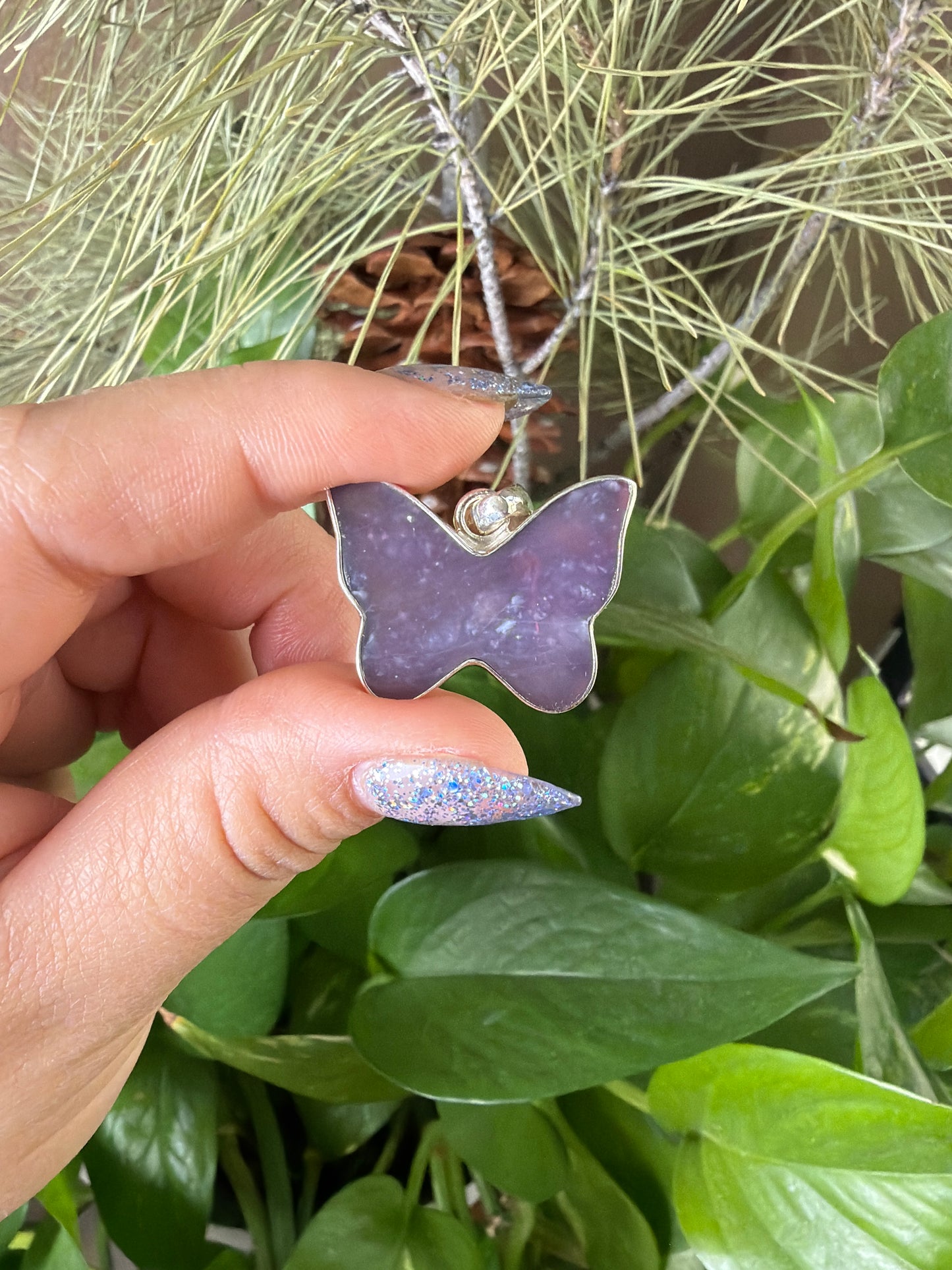 Purple Chalcedony Agate Butterfly Necklace