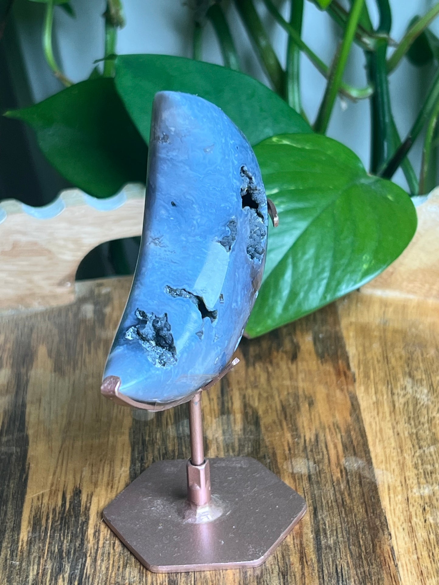 Blue Plume Agate Mini Puffy Moon: BZ