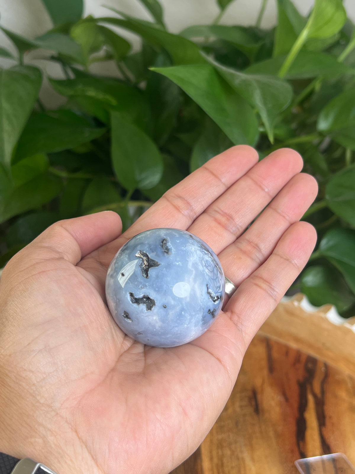 Blue Plume Agate Sphere: NF