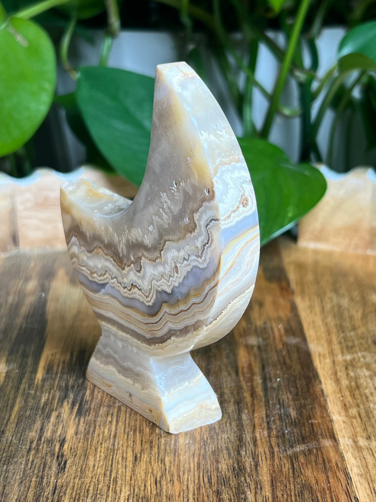 Yellow Crazy Lace Agate Self-Standing Moon: BA