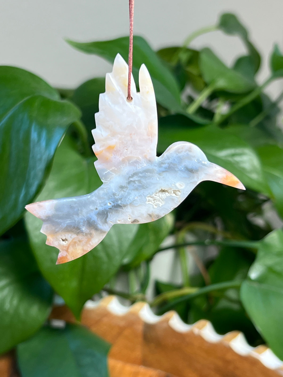 Rainbow Plume Agate Hummingbird Ornaments