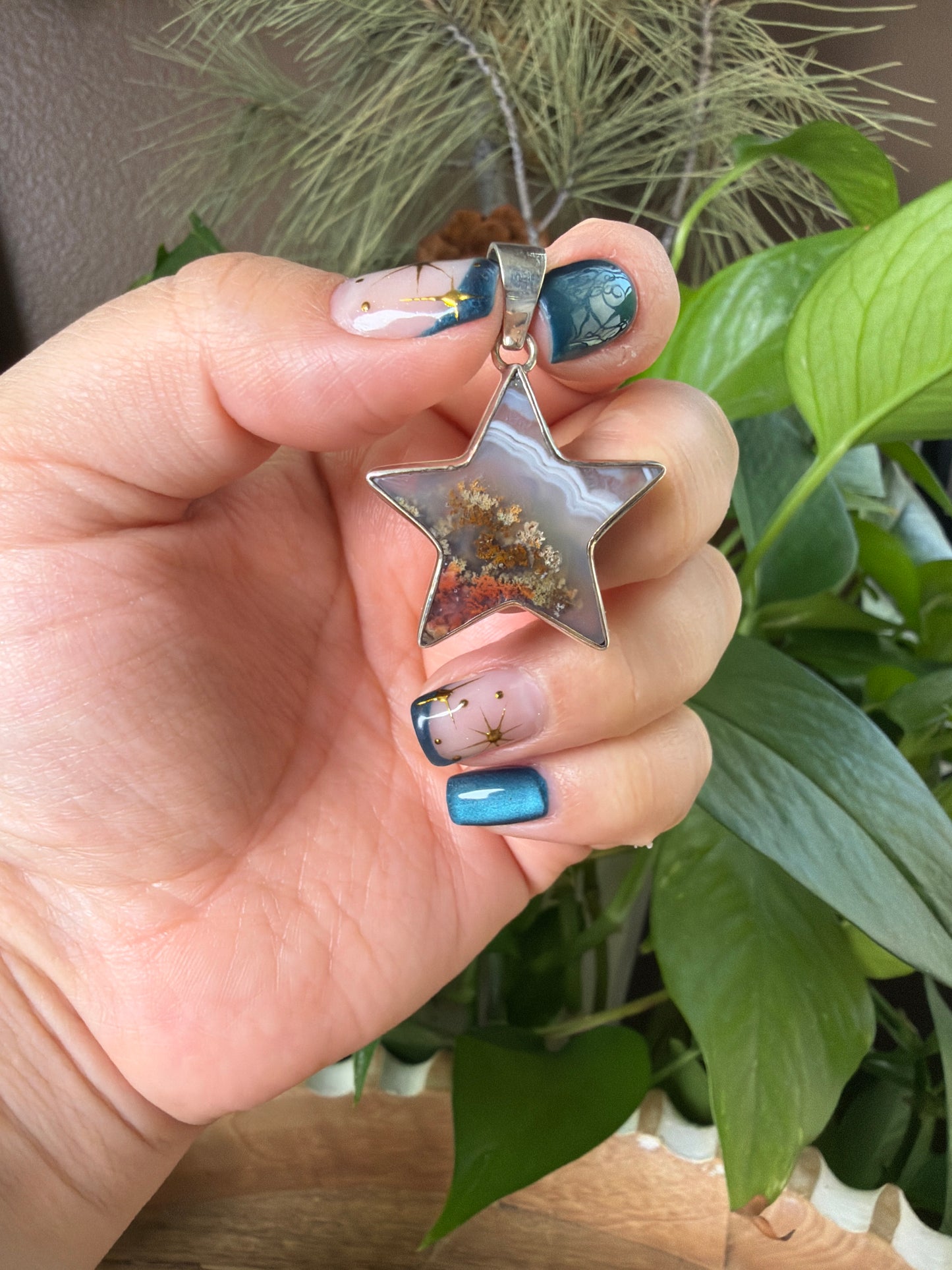 Scenic Moss Agate Star Pendant