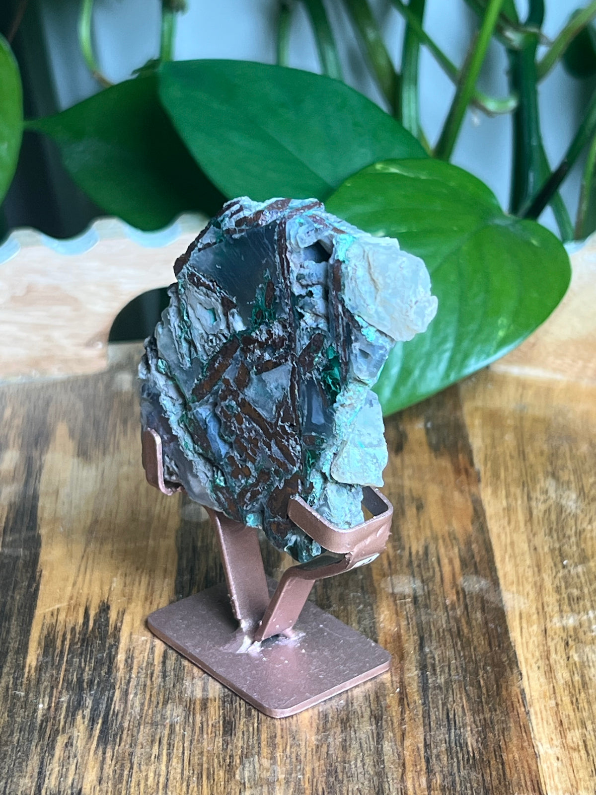 Copper In Malachite Chrysocolla and Chalcedony Slab: Ni