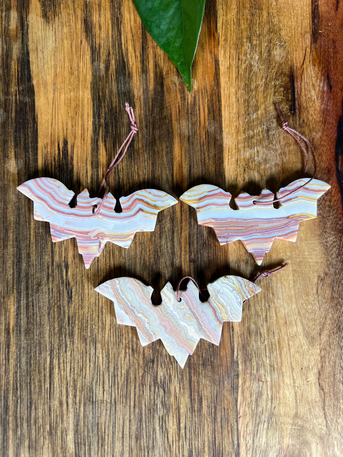Crazy Lace Agate Bat Ornaments