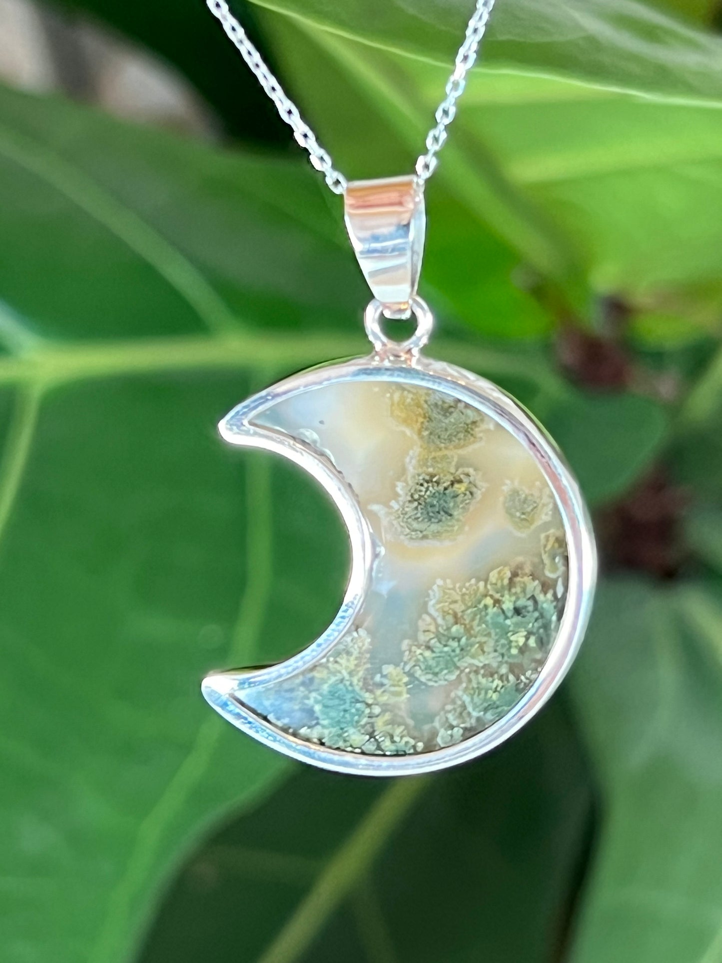 Scenic Moss Agate Moon Pendant