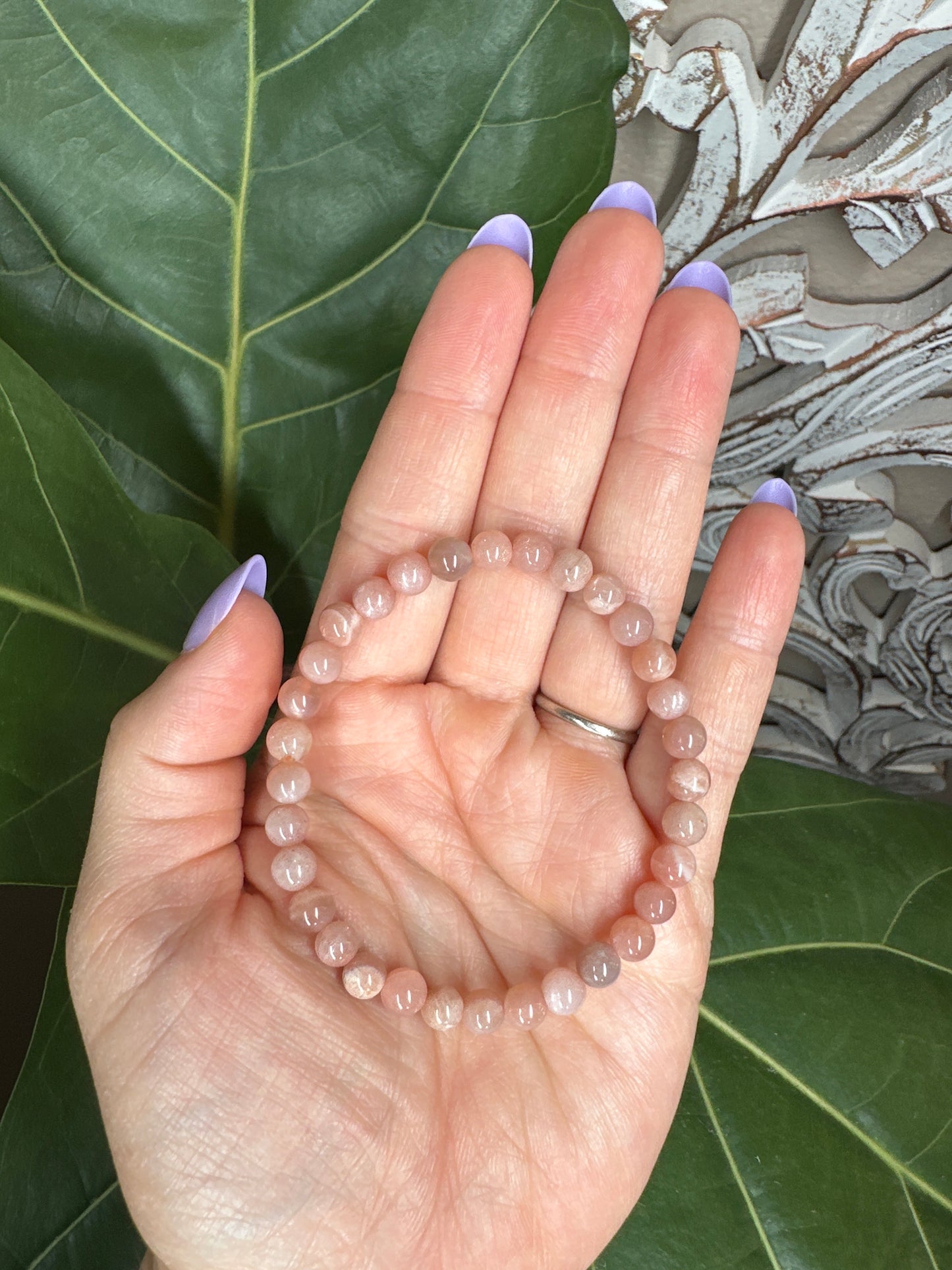 Peach Moonstone Beaded Bracelet (6mm)