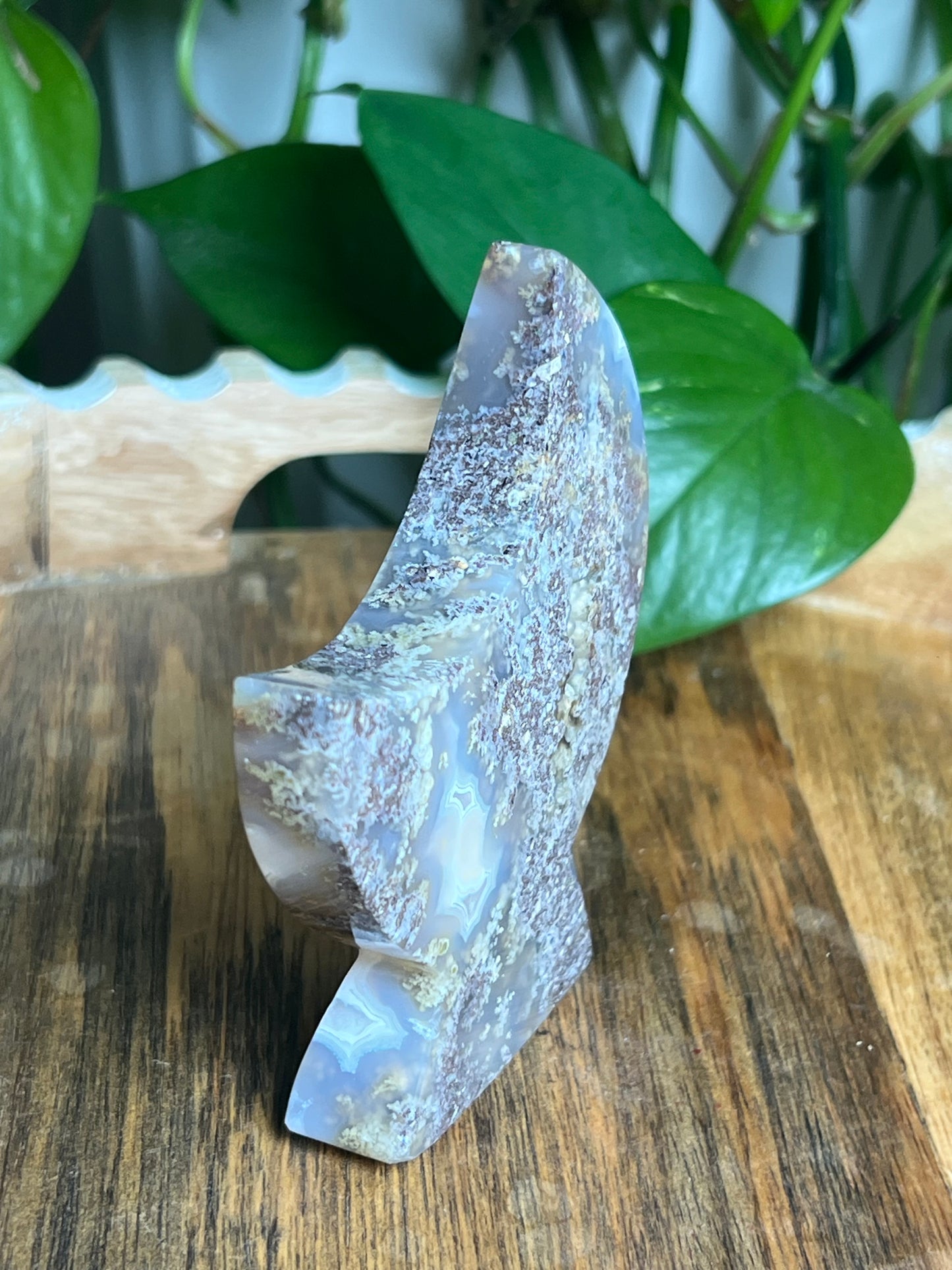 Scenic Moss Agate Self-Standing Moon: PC