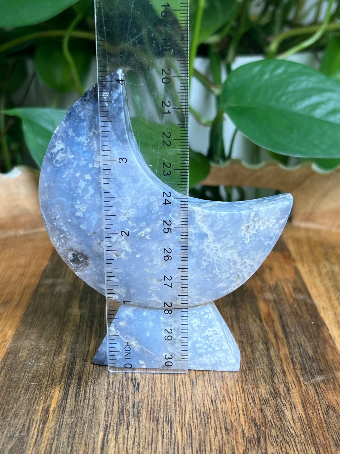 Blue Plume Agate Self-Standing Moon: LG