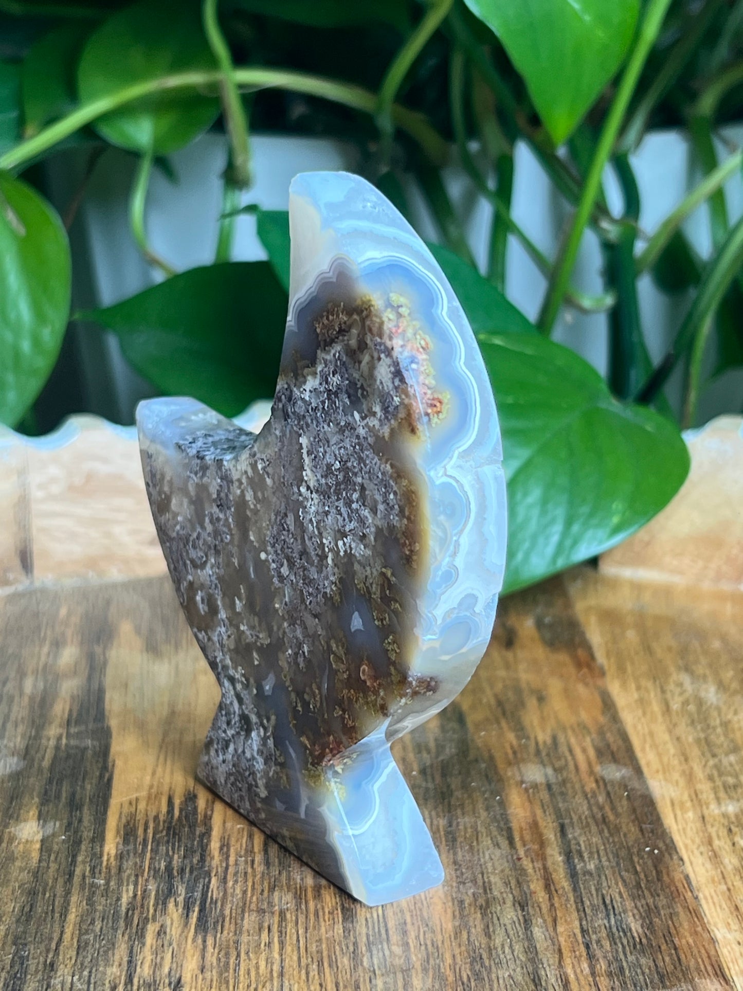 Scenic Moss Agate Self-Standing Moon: PG