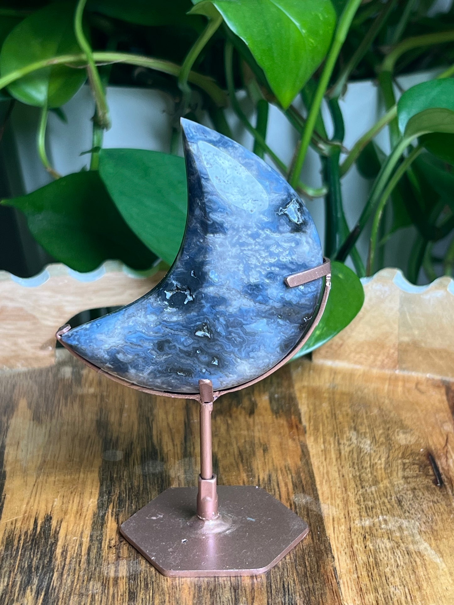 Blue Plume Agate Mini Puffy Moon: KA