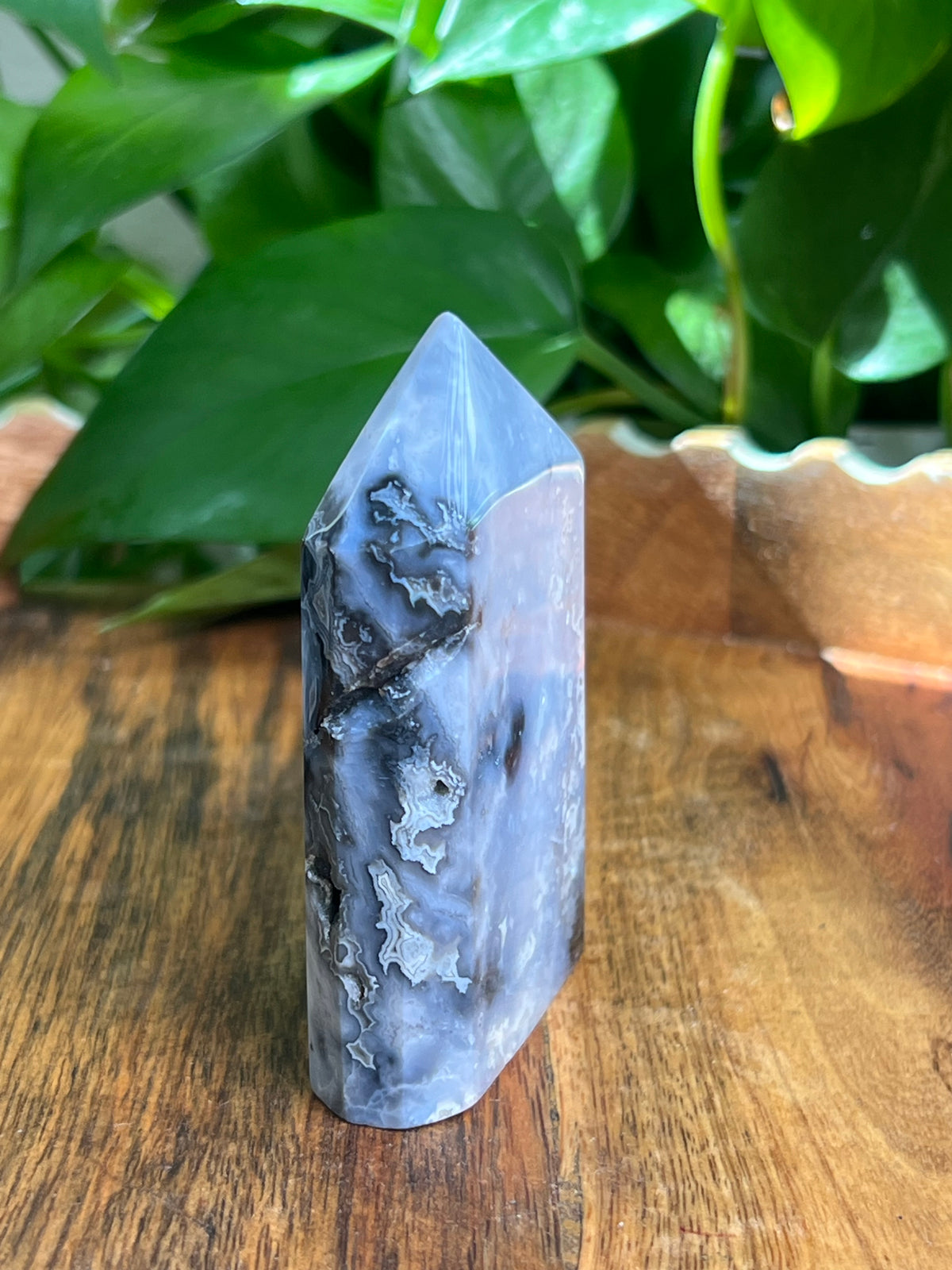 Blue Plume Agate Flat Tower: BD