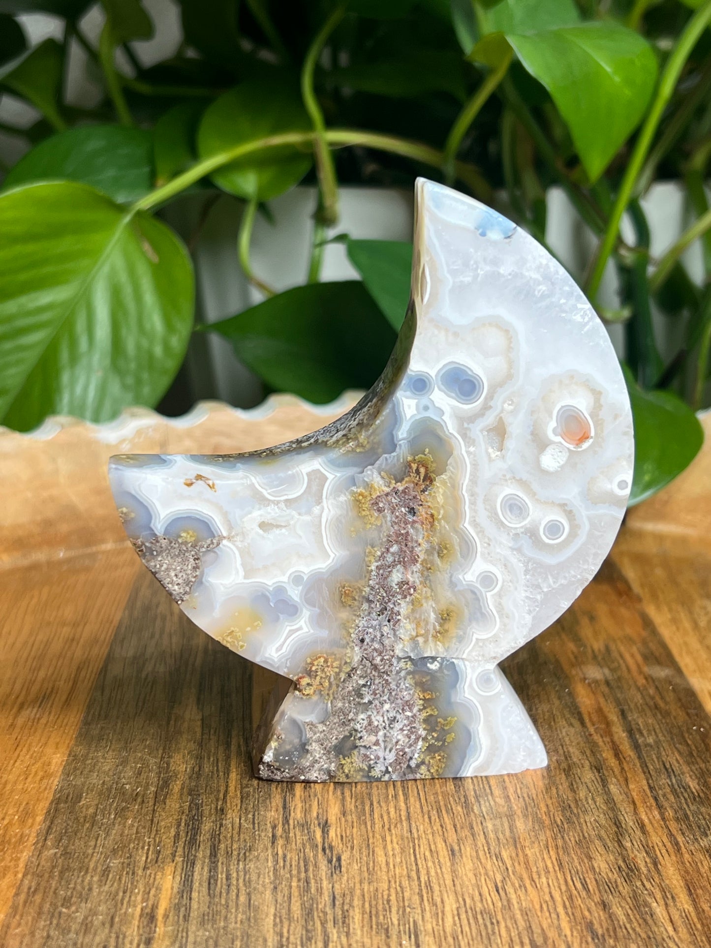 Scenic Moss Agate Self-Standing Moon: PN
