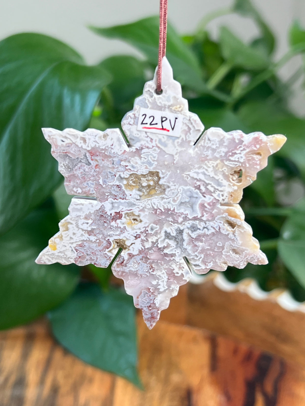 Sumatra Plume Agate Snowflake Ornaments
