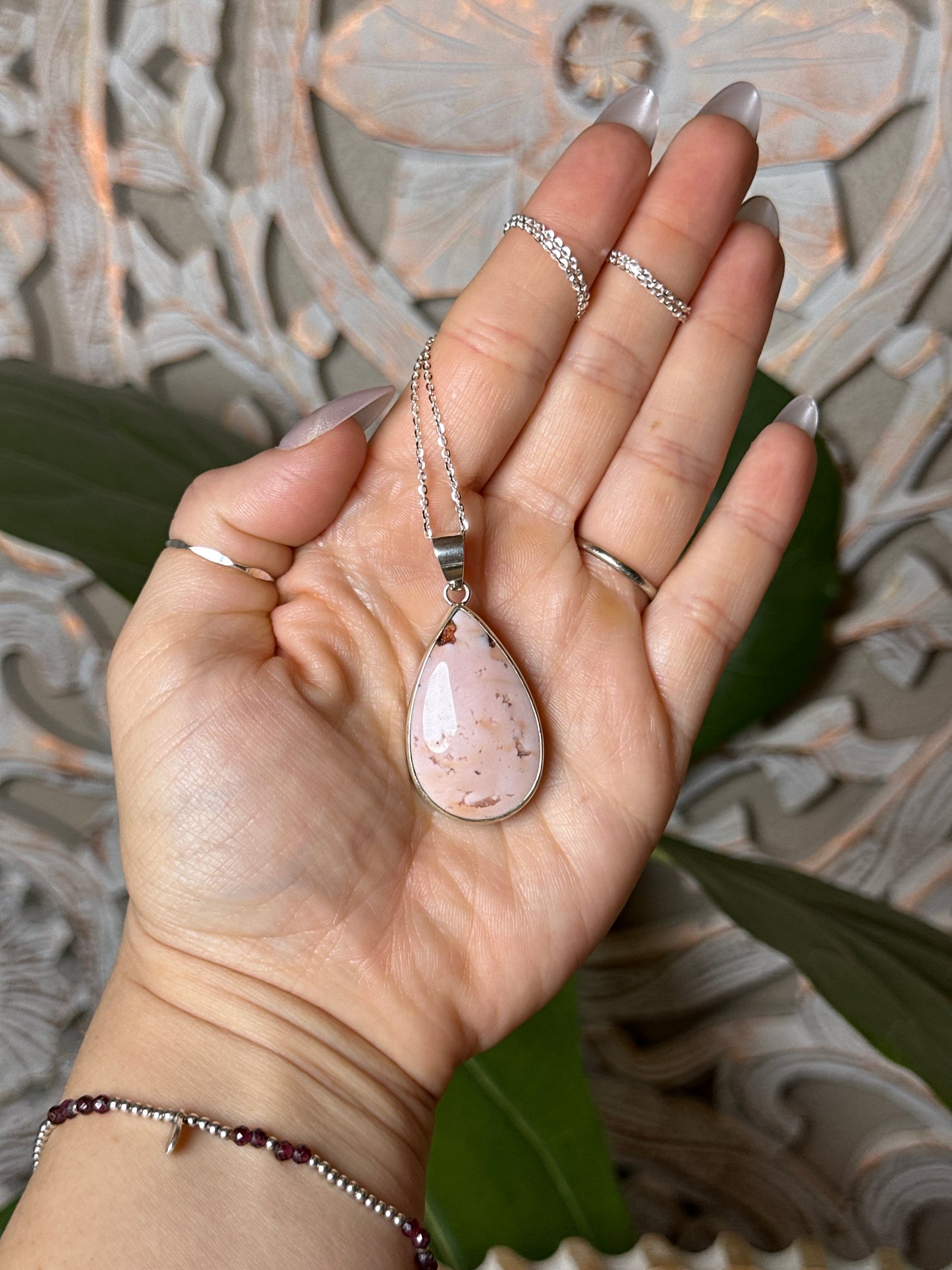 Pink Carnelian Water Drop Pendant
