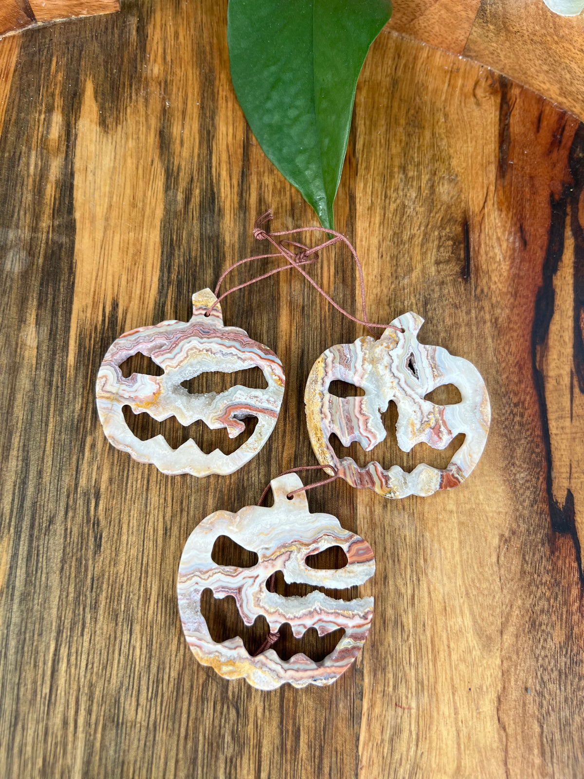 Crazy Lace Agate Jack-O-Lantern Ornaments