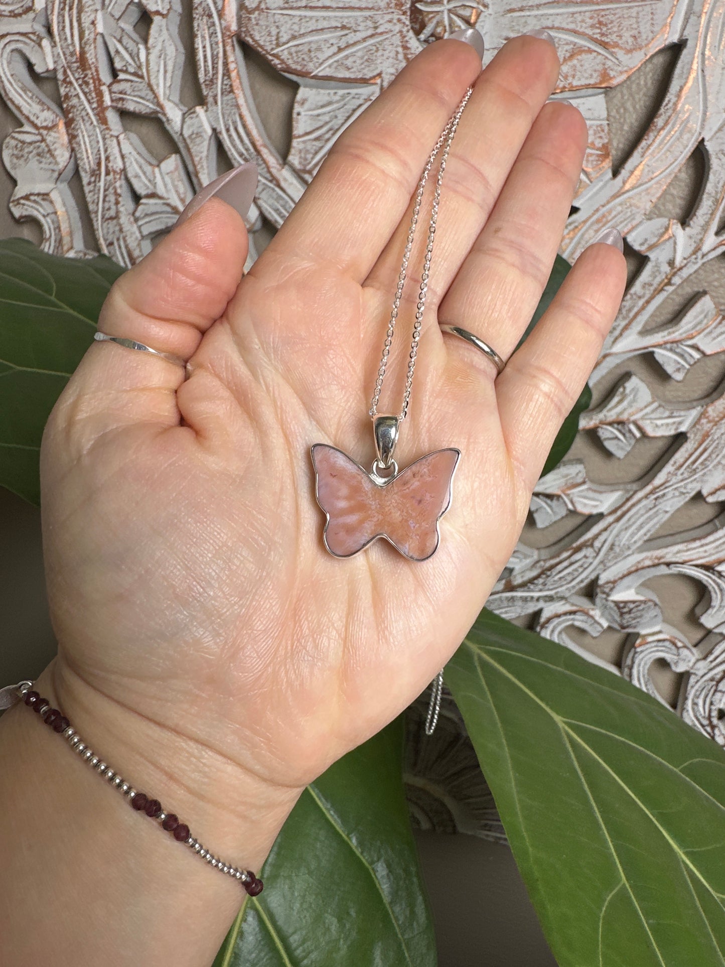 Pink Carnelian Butterfly Pendant