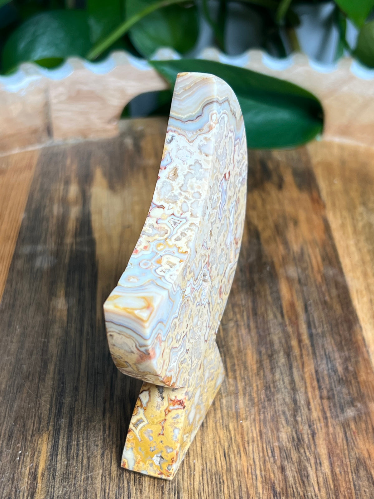 Crazy Lace Agate Self Standing Moon: BS