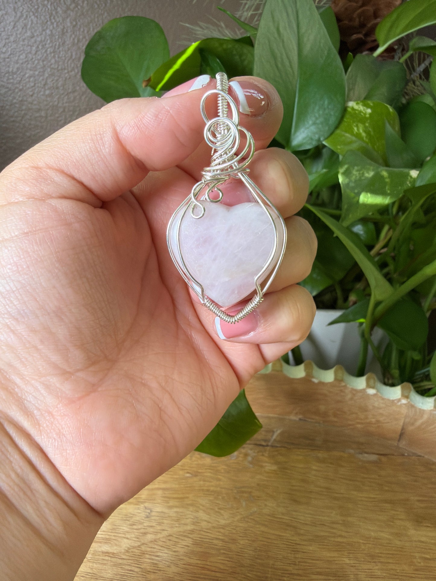 Rose Quartz Heart Wire Wrapped Necklace