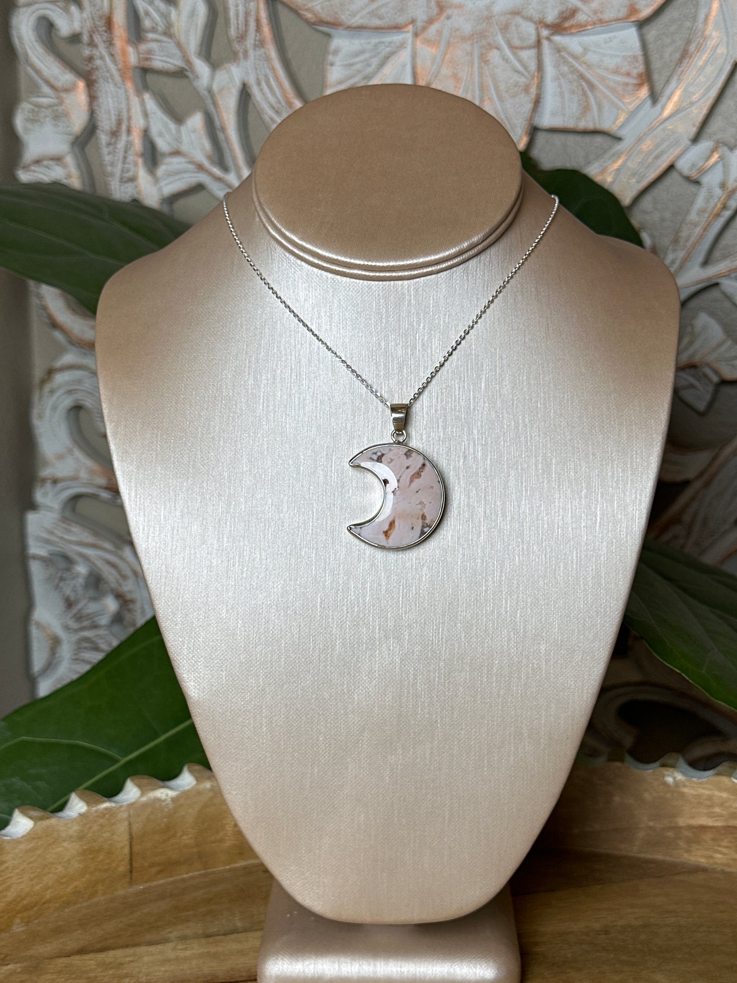 Pink Carnelian Moon Pendant