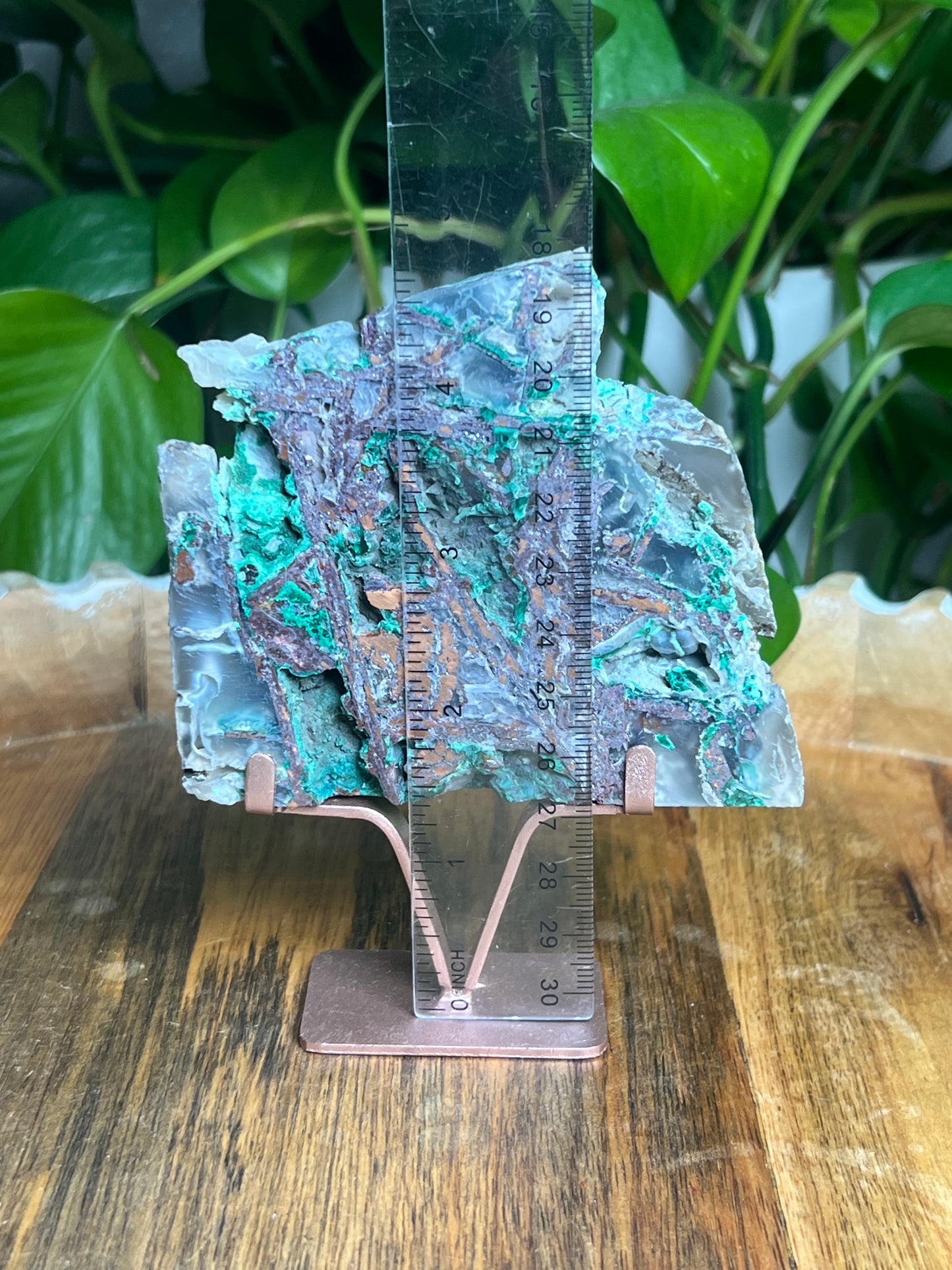 Copper In Malachite Chrysocolla and Chalcedony Slab: X