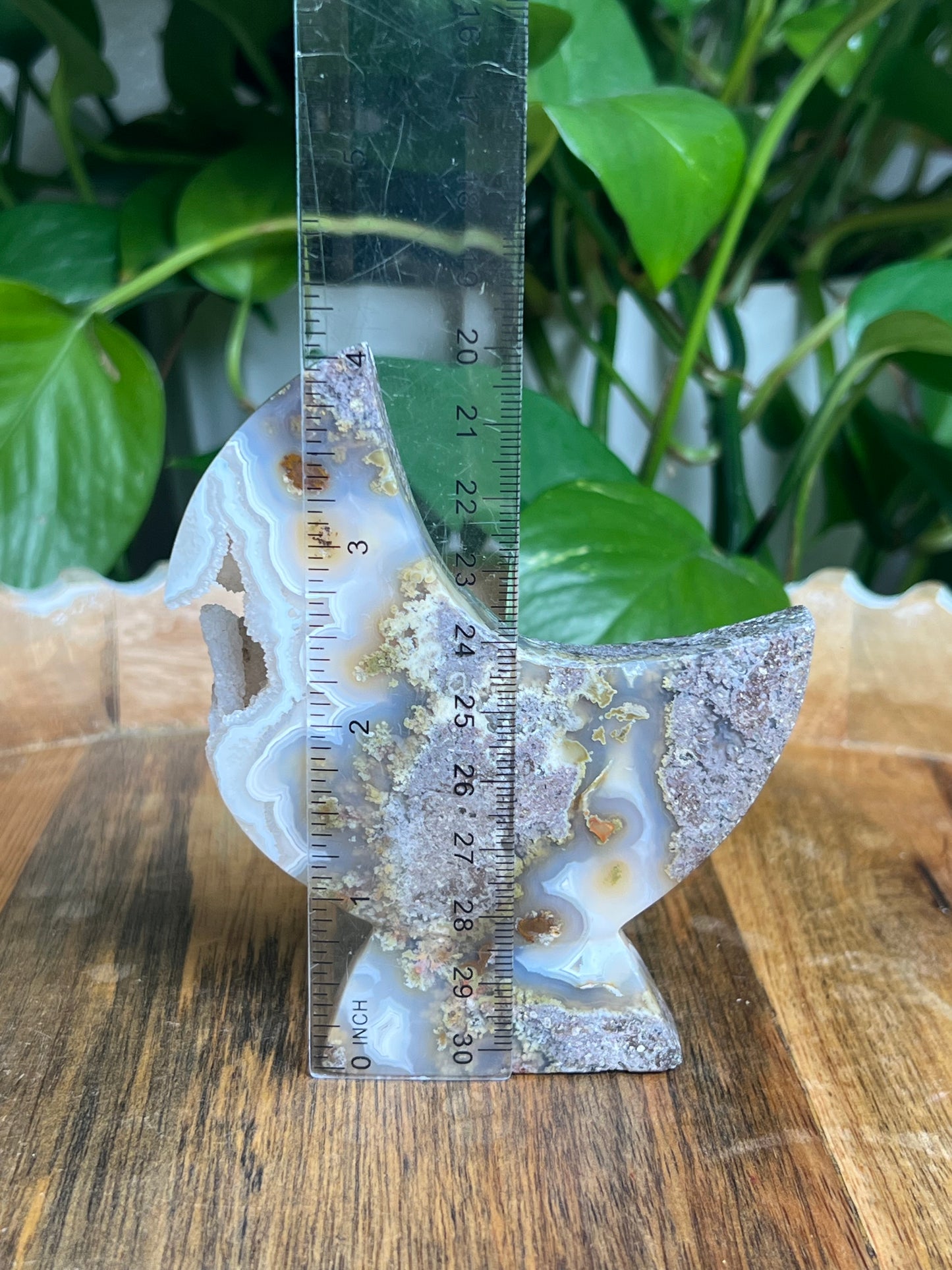 Scenic Moss Agate Self-Standing Moon: PS