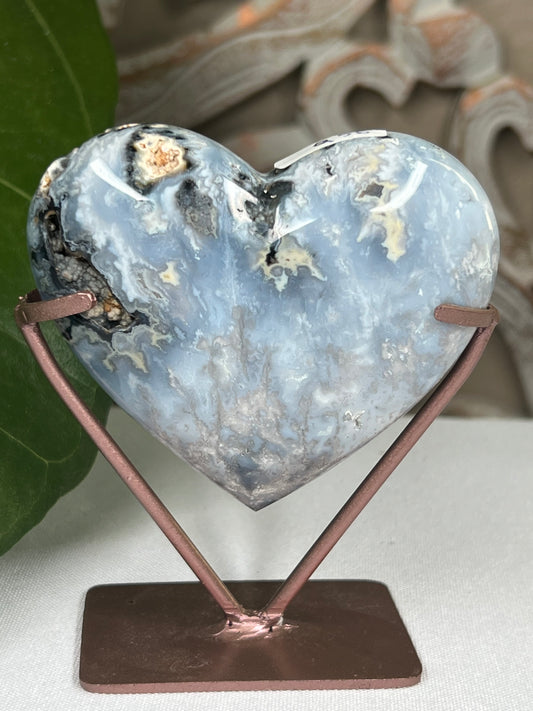 Blue Plume Agate Heart