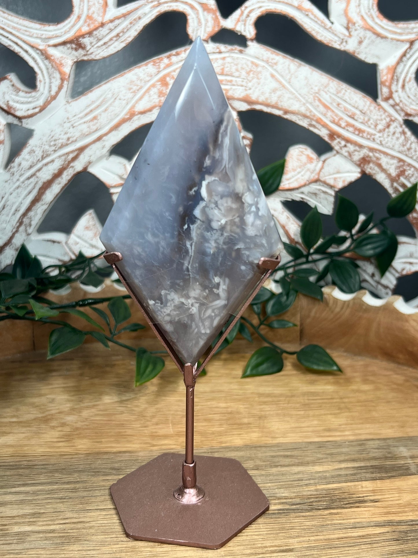 Blue Grey Lace Agate Diamond