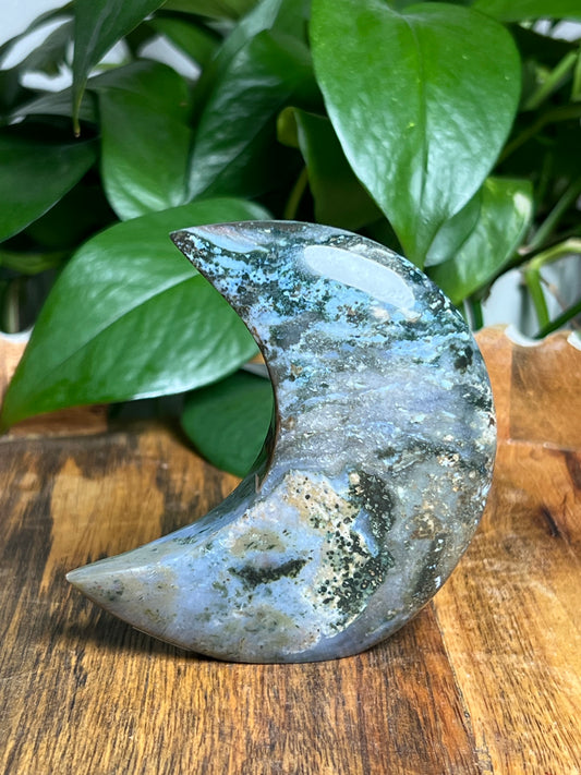 Blue Green Jasper Self Standing Moon: BF