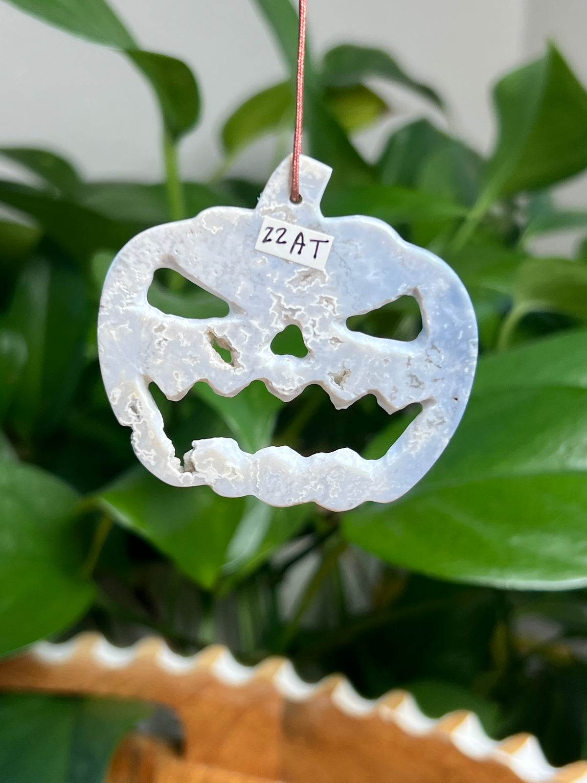 Blue Plume Agate Jack-O-Lantern Ornaments