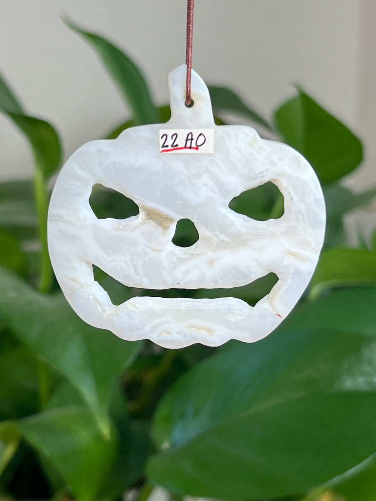 White Plume Agate Jack-O-Lantern Ornaments