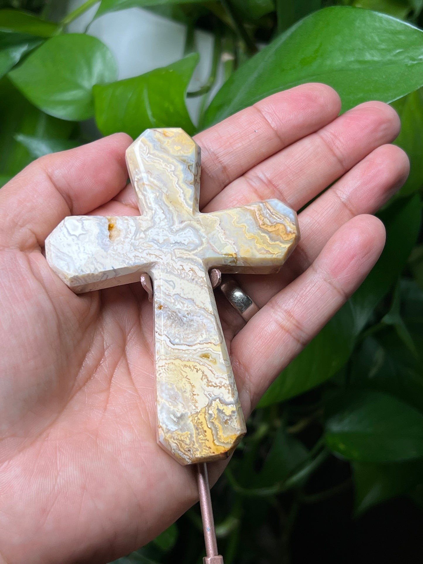 Yellow Crazy Lace Agate Cross