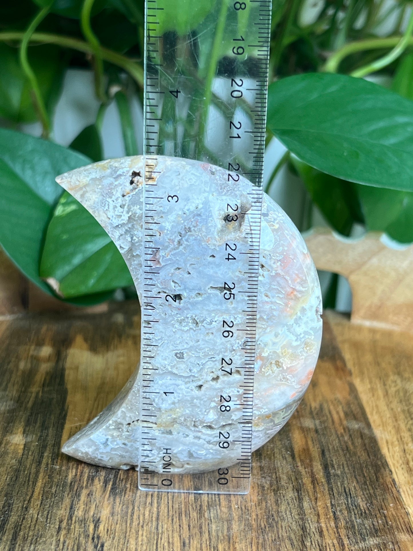 Sumatra Plume Agate Self-Standing Moon: SB
