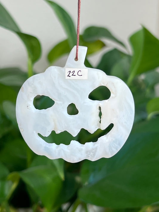 White Plume Agate Jack-O-Lantern Ornaments