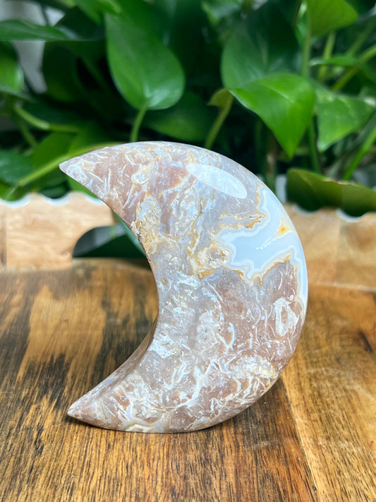 Sumatra Plume Agate Self-Standing Moon: NC