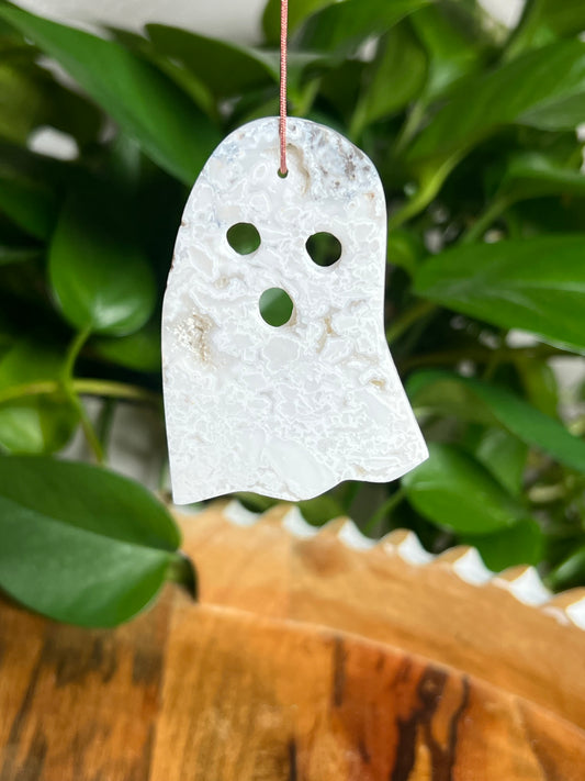 White Plume Agate Ornament Ghost: AB