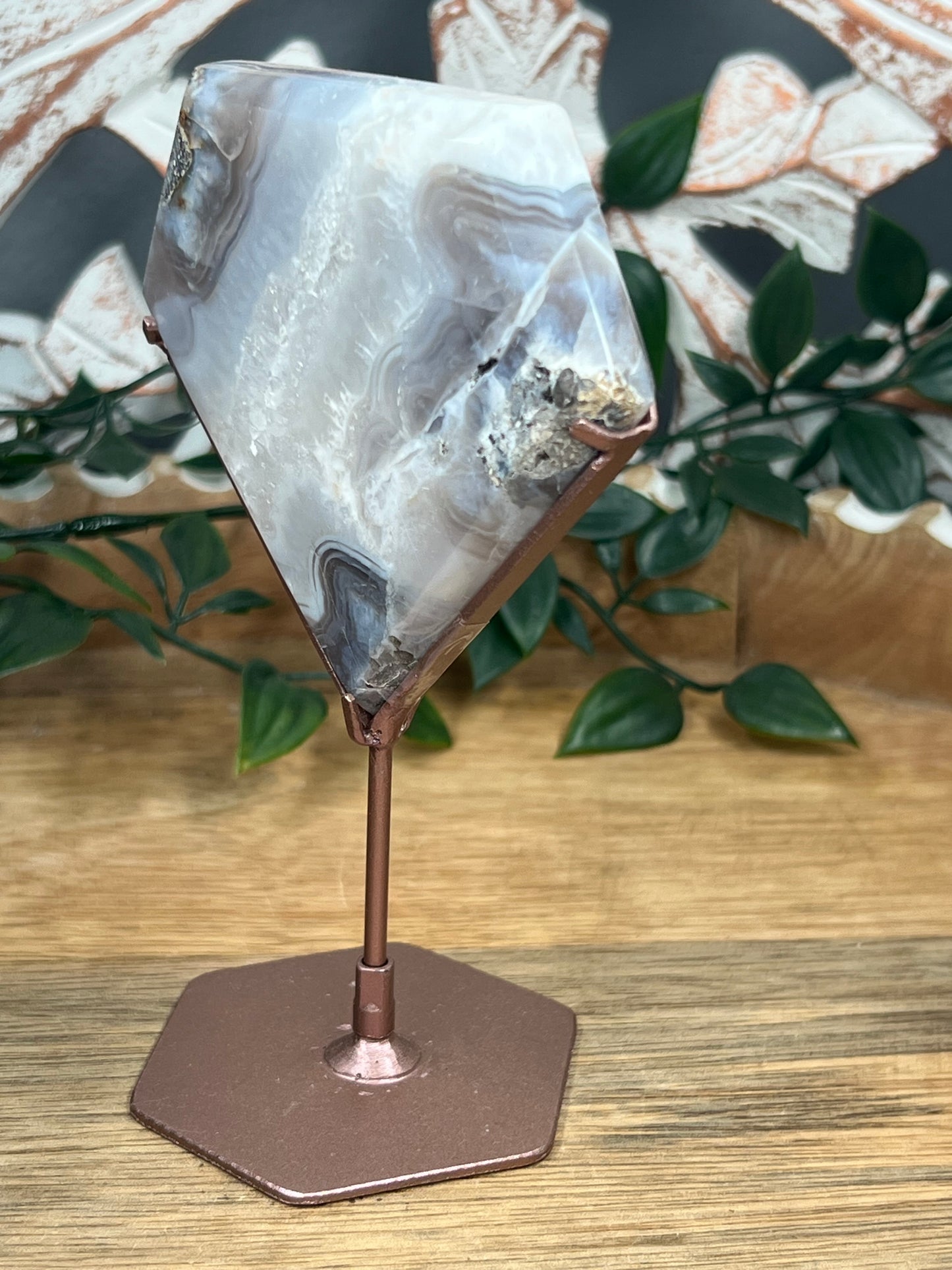 Blue Grey Lace Agate Diamond