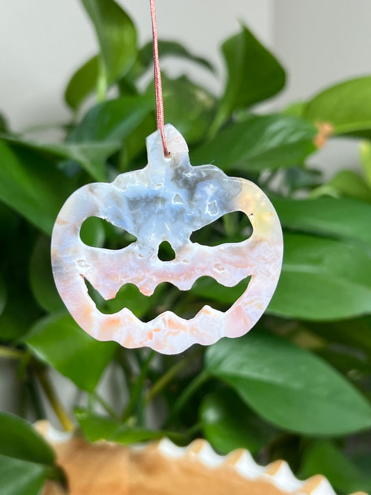 Rainbow Plume Agate Ornament Pumpkin: AH